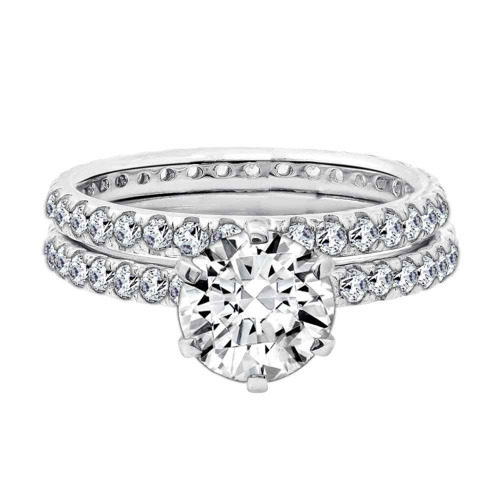 3 Carats Round Cut Thin Band Wedding Set