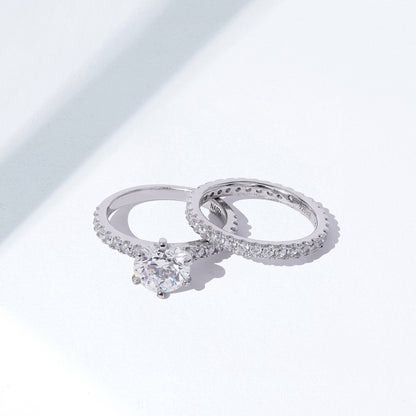 3 Carats Round Cut Thin Band Wedding Set