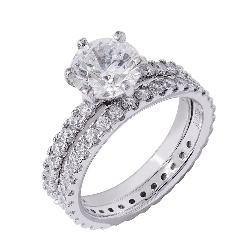 3 Carats Round Cut Thin Band Wedding Set