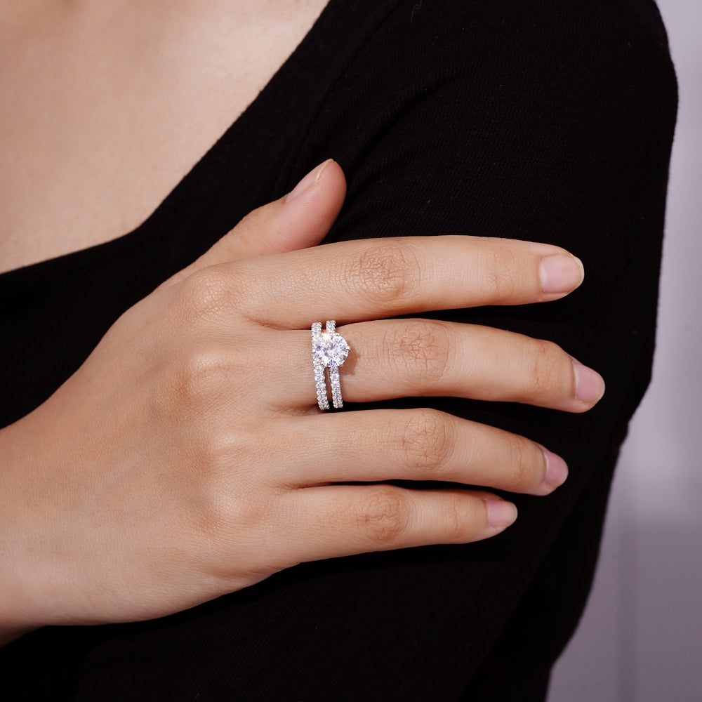 3 Carats Round Cut Thin Band Wedding Set