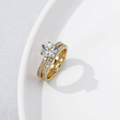 3 Carats Round Cut Thin Band Wedding Set