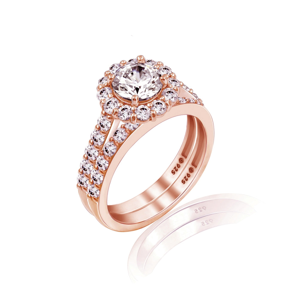 2.9 Carats Round Cut Halo Wedding Set