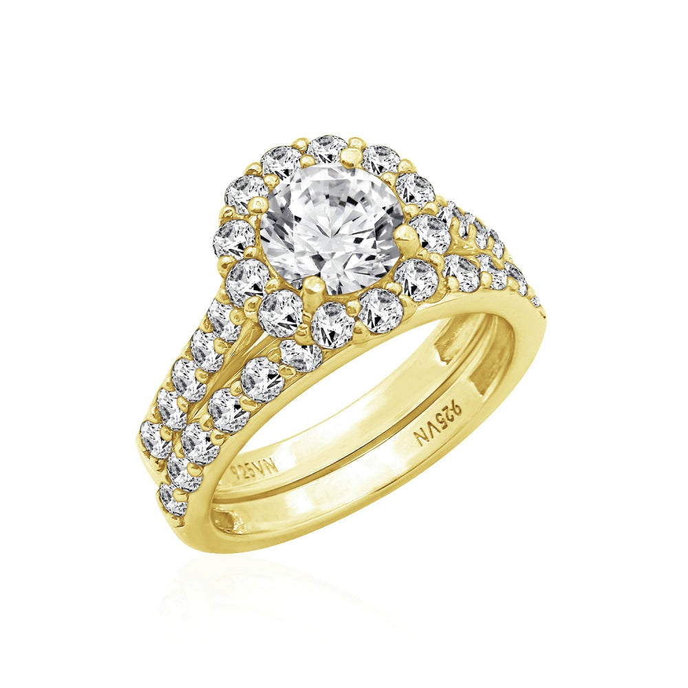 2.9 Carats Round Cut Halo Wedding Set