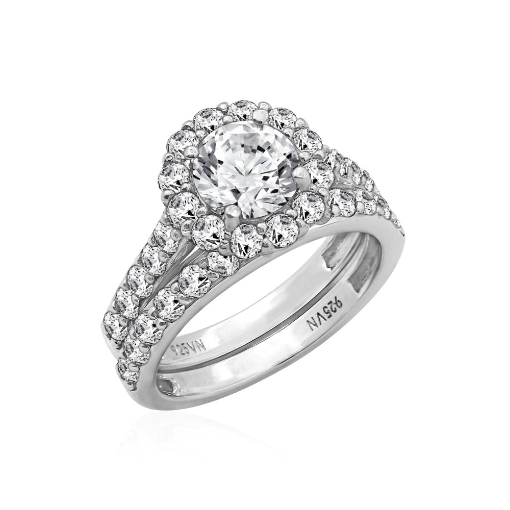2.9 Carats Round Cut Halo Wedding Set