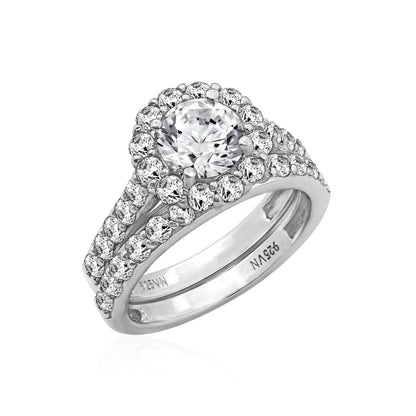 2.9 Carats Round Cut Halo Wedding Set