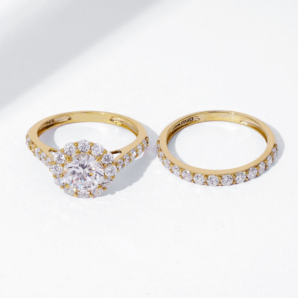 2.9 Carats Round Cut Halo Wedding Set