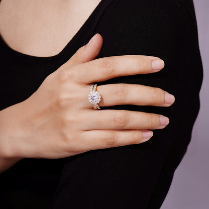 2.9 Carats Round Cut Halo Wedding Set