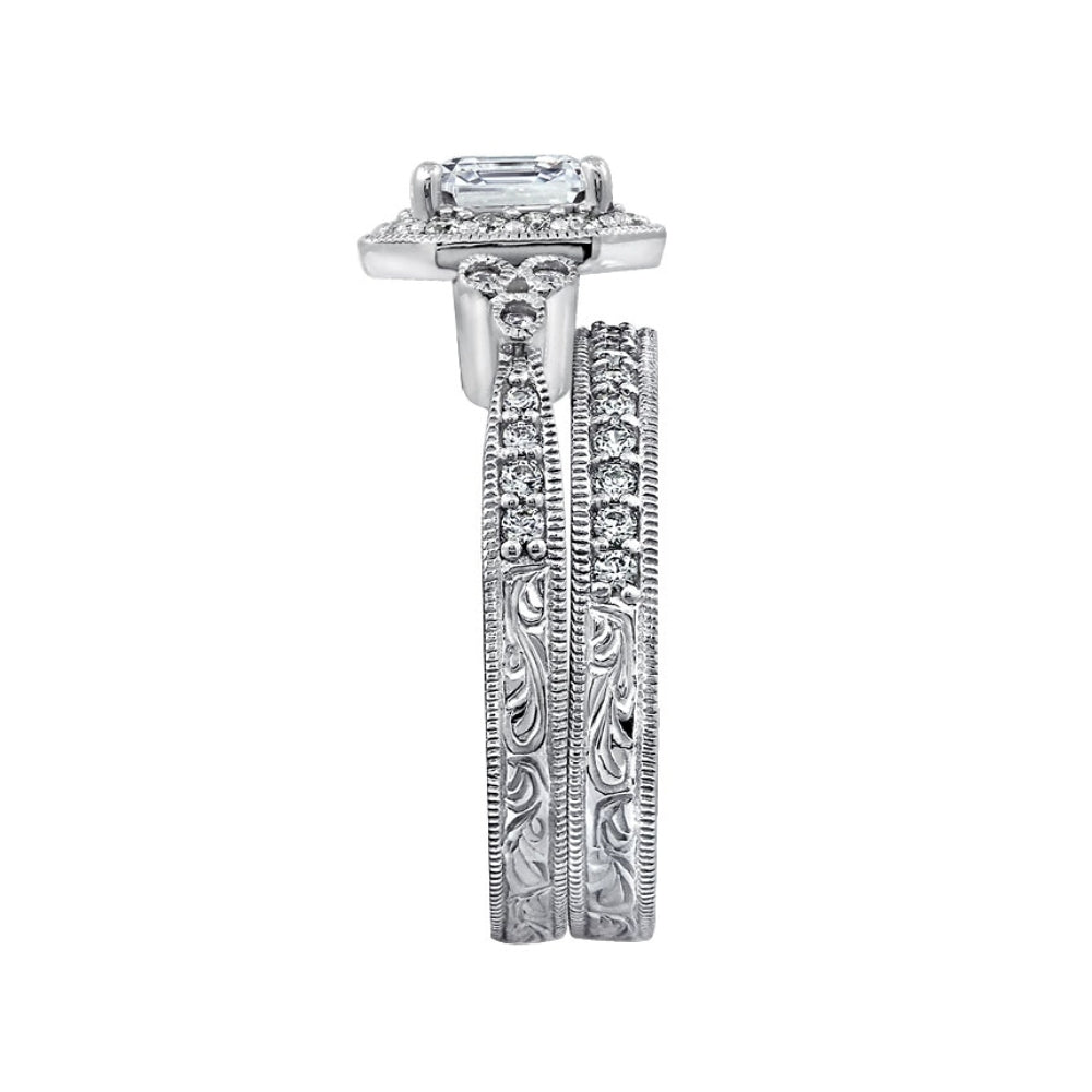 Asscher Cut Halo Vintage Wedding Set