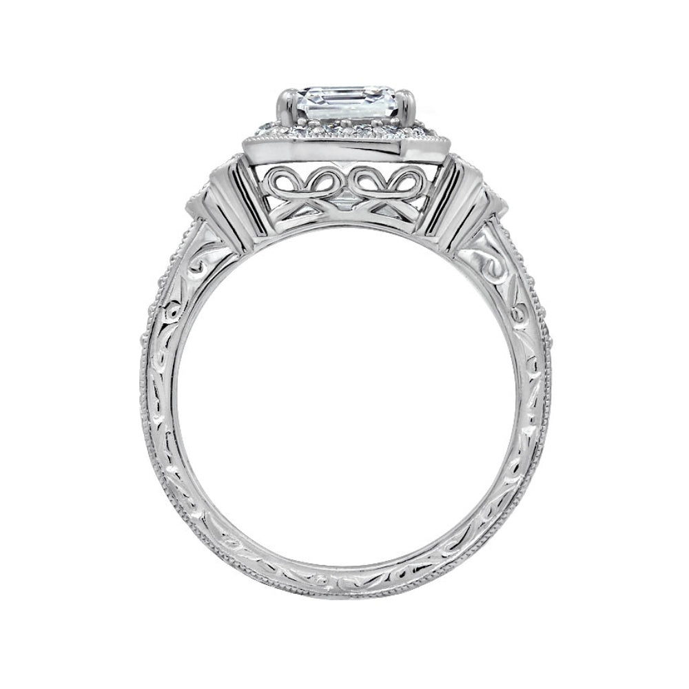 Asscher Cut Halo Vintage Wedding Set