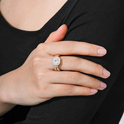 Asscher Cut Halo Vintage Wedding Set