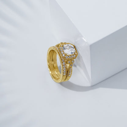 Asscher Cut Halo Vintage Wedding Set