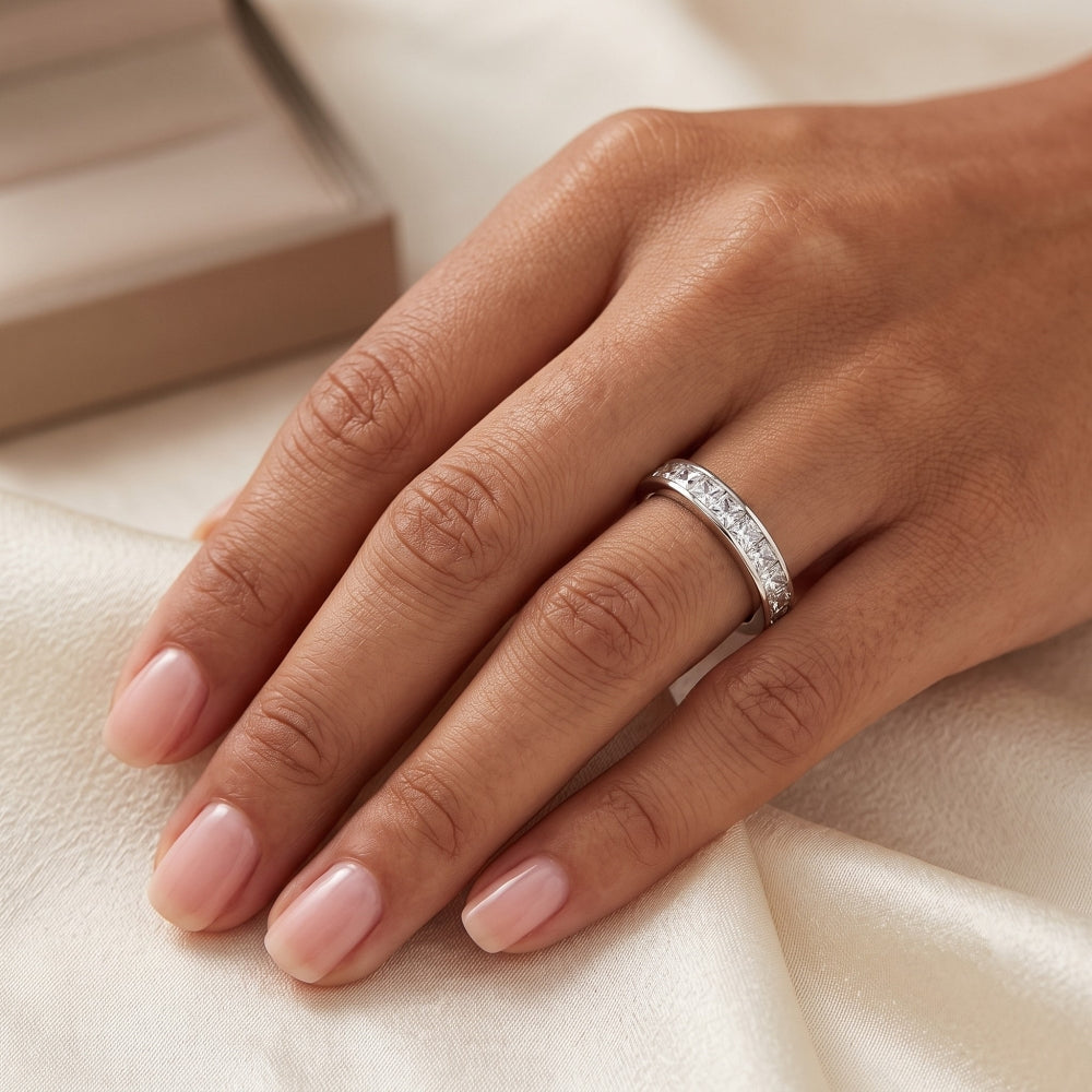 Princess Cut 3mm Channel Set Half Band Ring