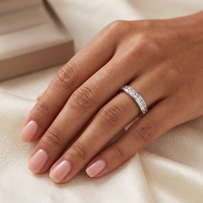 Princess Cut 3mm Channel Set Half Band Ring