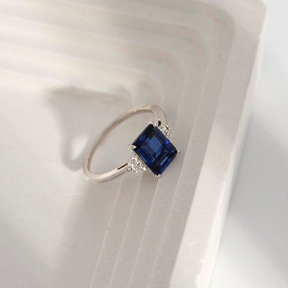 Emerald Cut Created Sapphire With Lab Grown Diamond Accent Octagon Cocktail Ring
