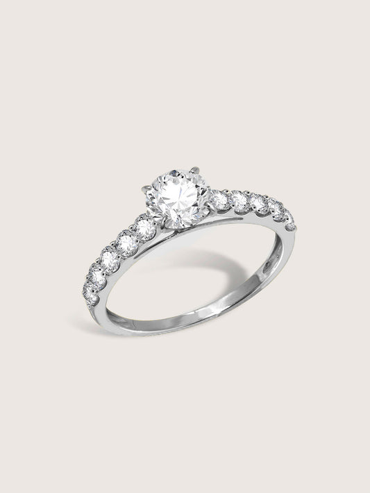 DIAMONBLISS Silver-tone Brass Round cut Bridal Ring| Embellished with Swarovski® Zirconia 1.5 cttws|