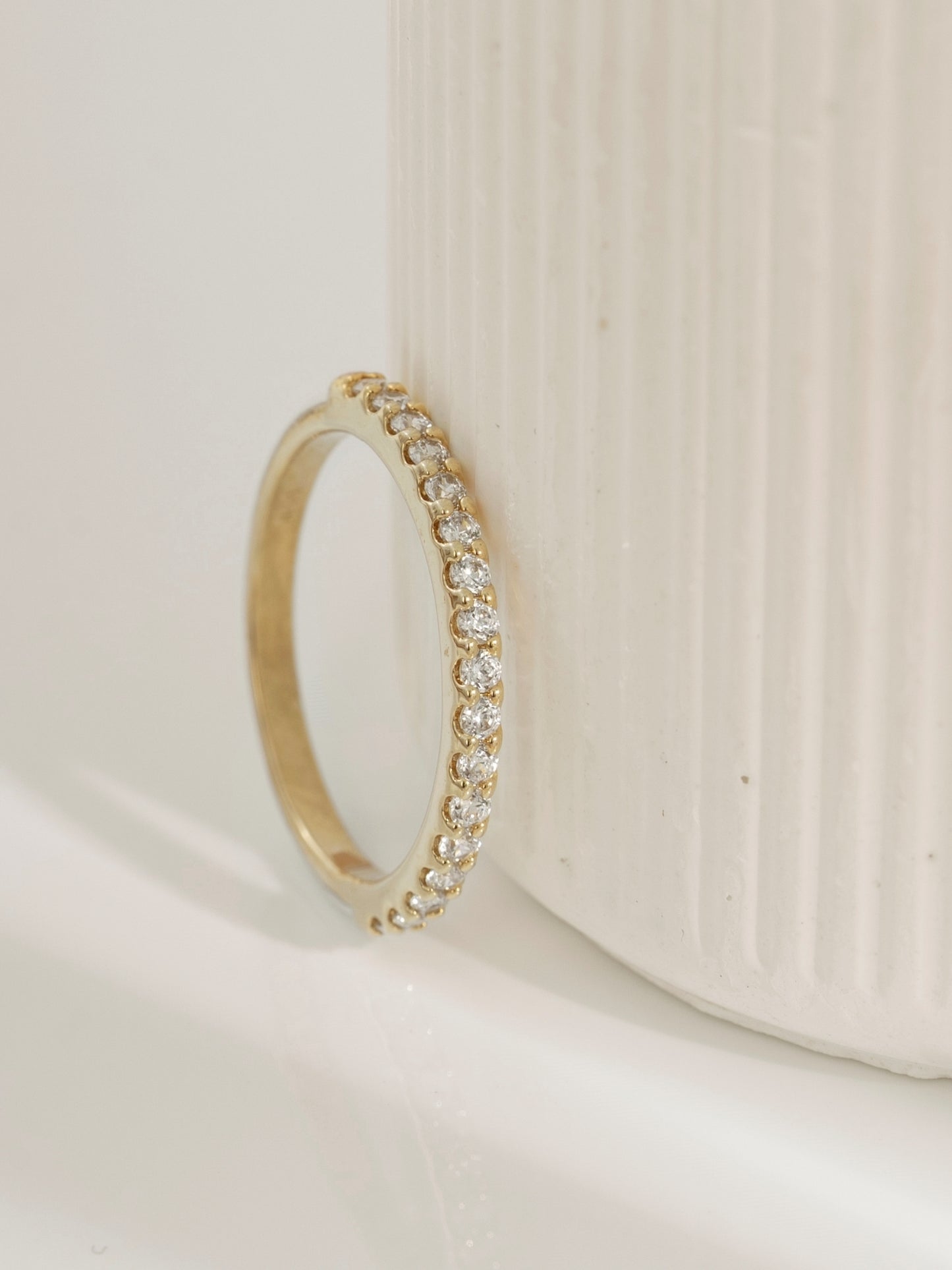 DIAMONBLISS  Brass Round  cut Half Eternity Ring| Embellished with Swarovski® Zirconia| 0.5 cttw