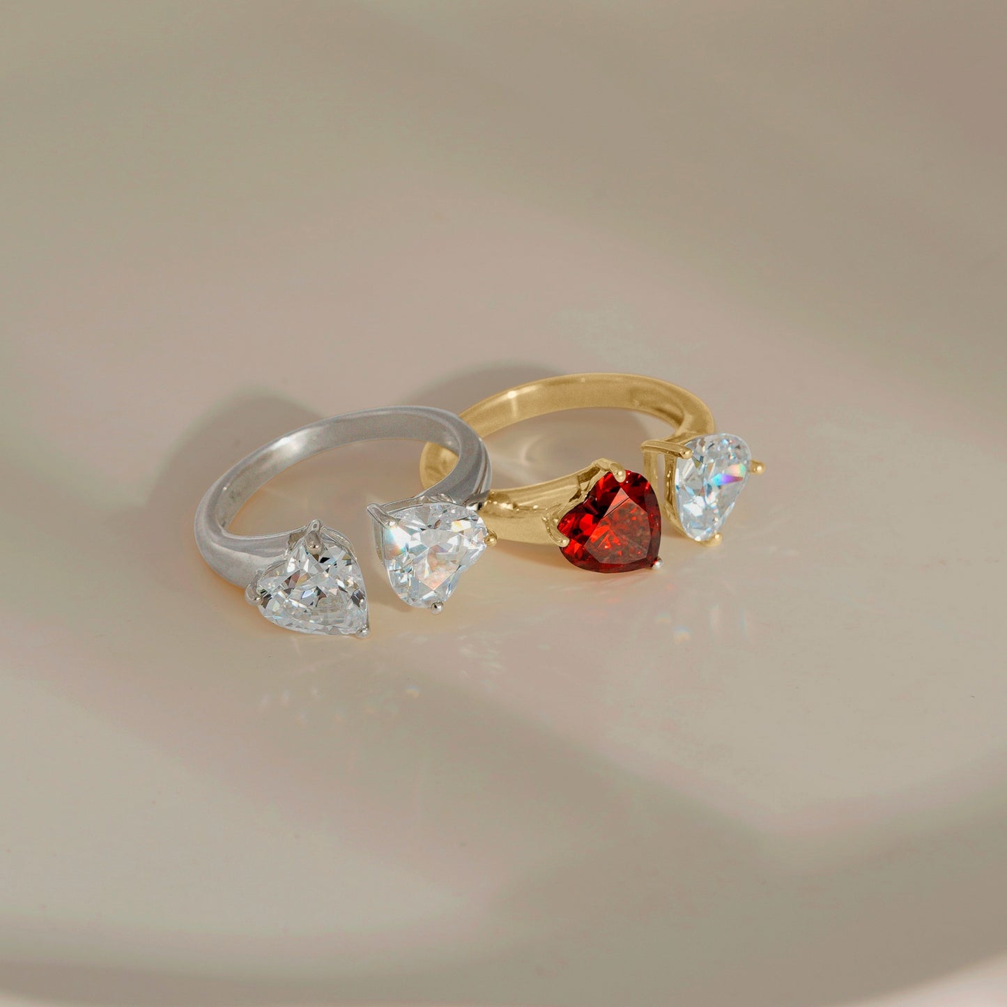 DIAMONBLISS Marilyn Red Ruby and CZ Open Heart Ring