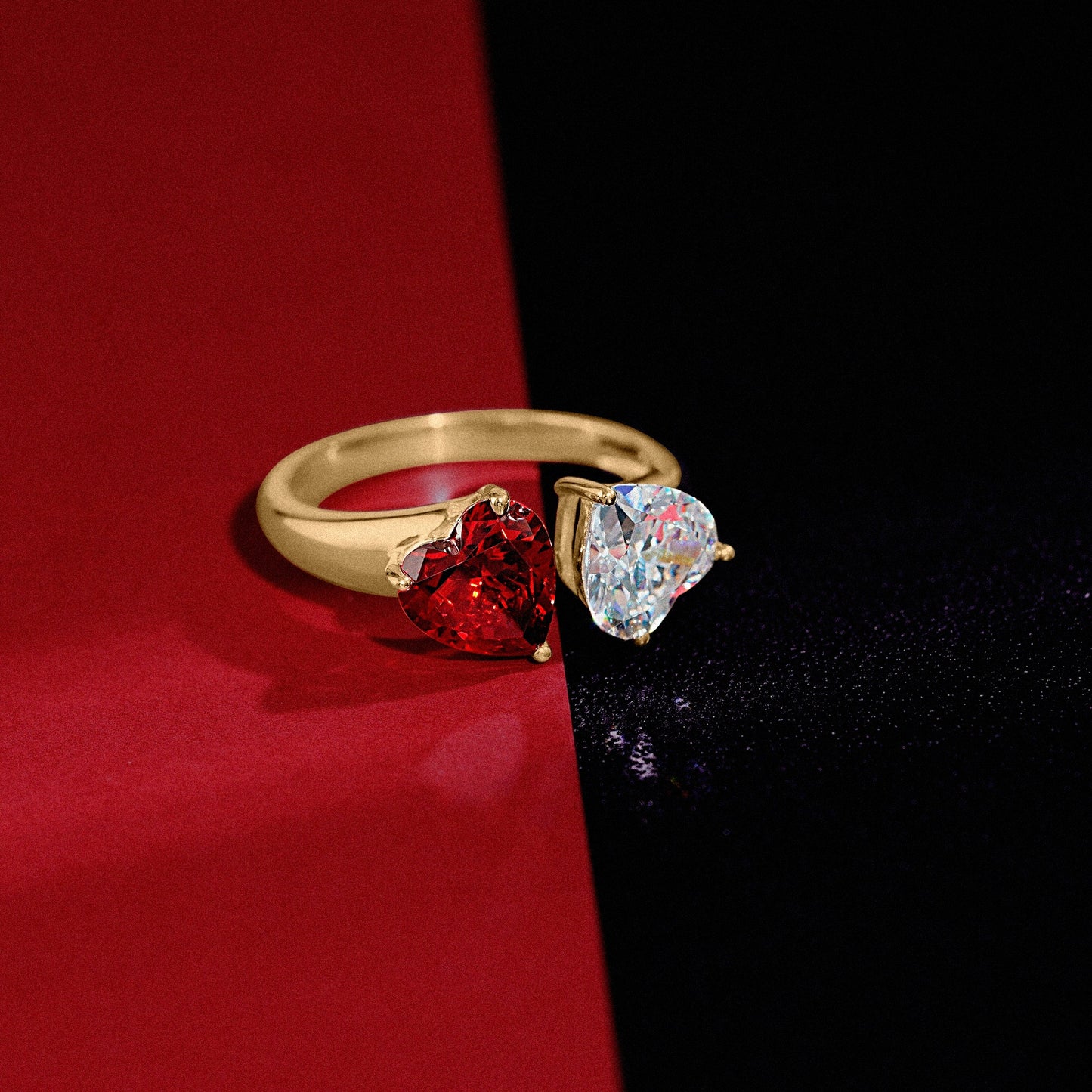 DIAMONBLISS Marilyn Red Ruby and CZ Open Heart Ring
