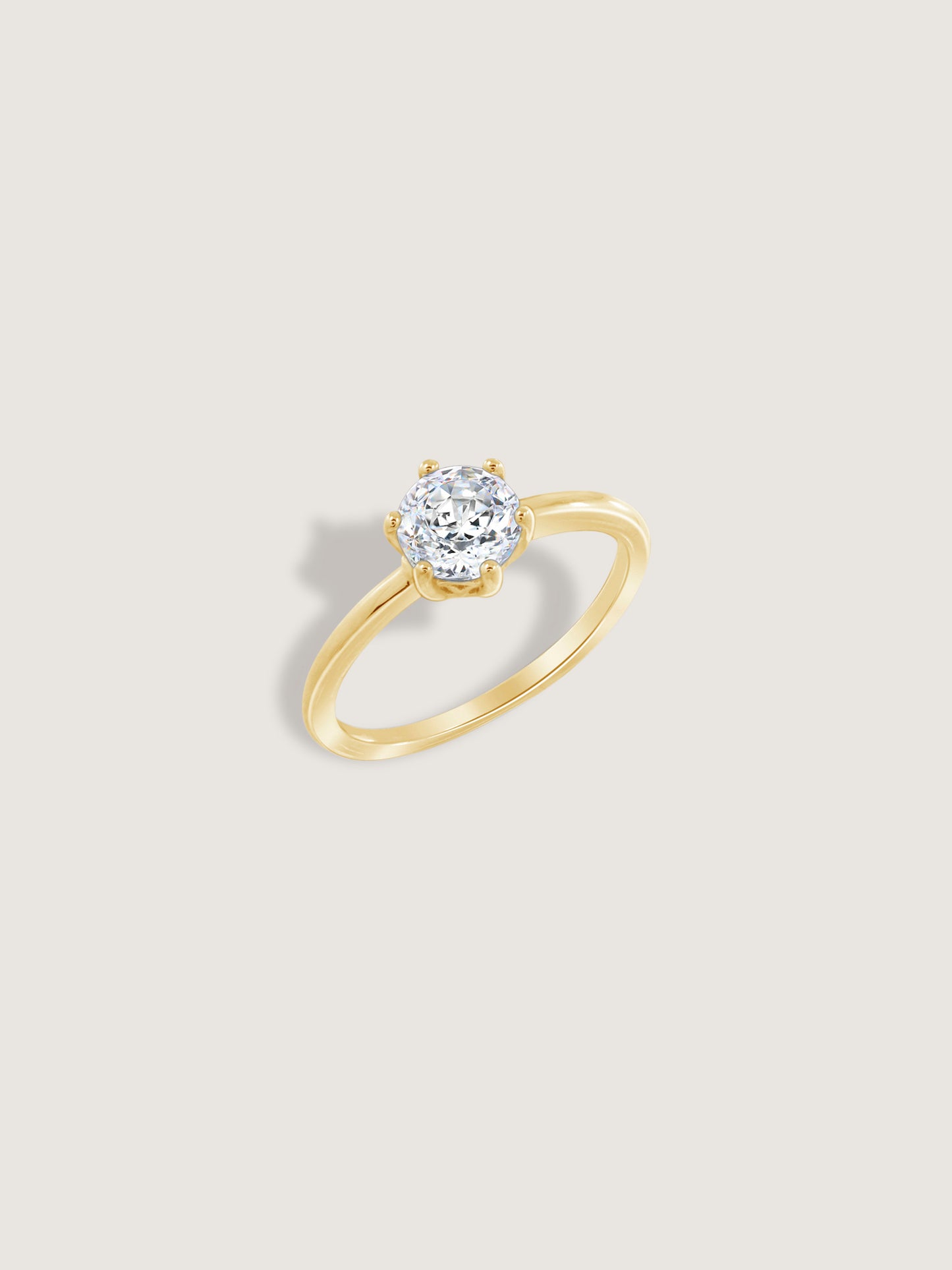Diamonbliss Yellow Gold Plated Sterling Silver Solitaire Round cut Ring| 1 cttw