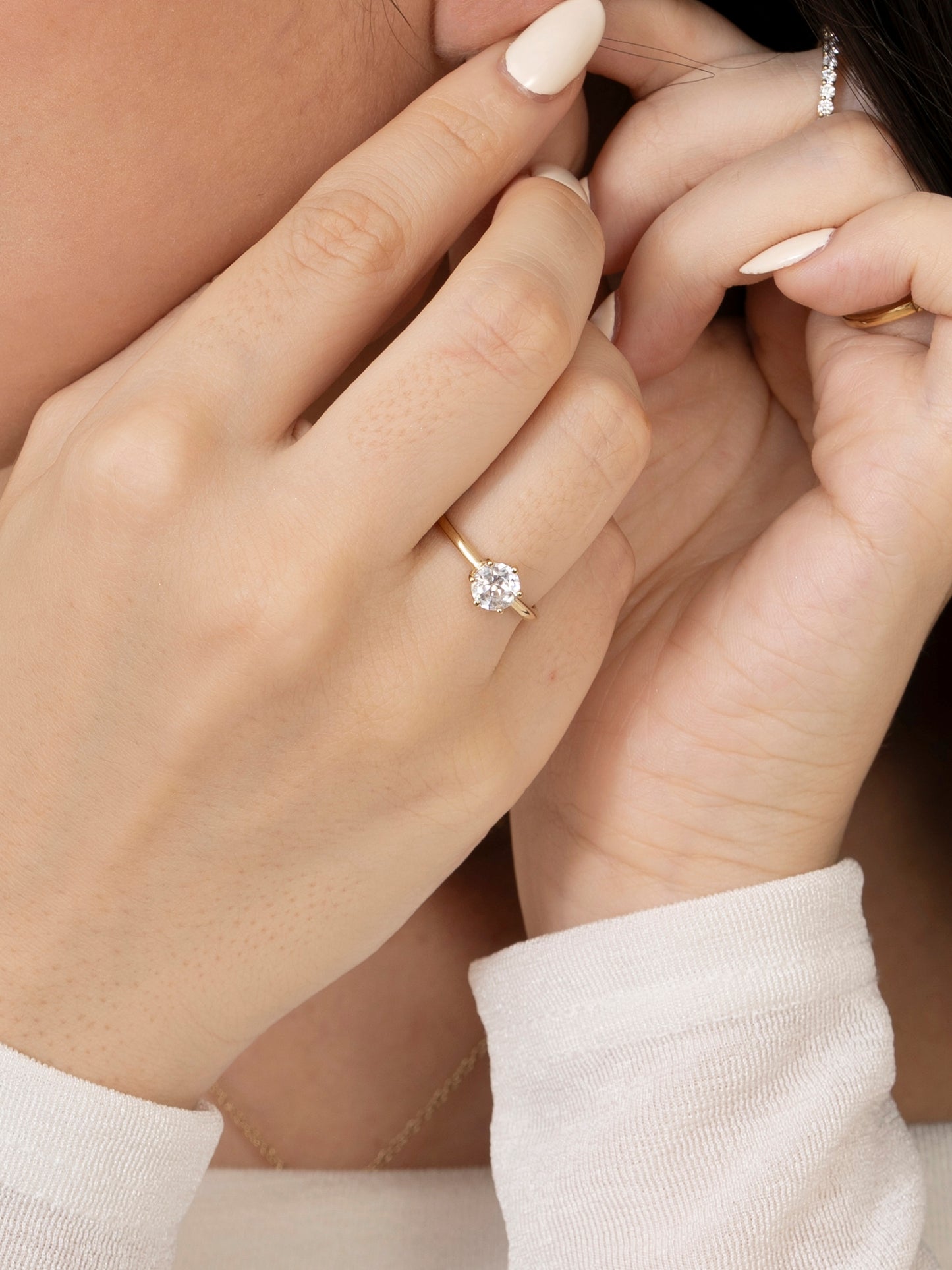 Diamonbliss Yellow Gold Plated Sterling Silver Solitaire Round cut Ring| 1 cttw