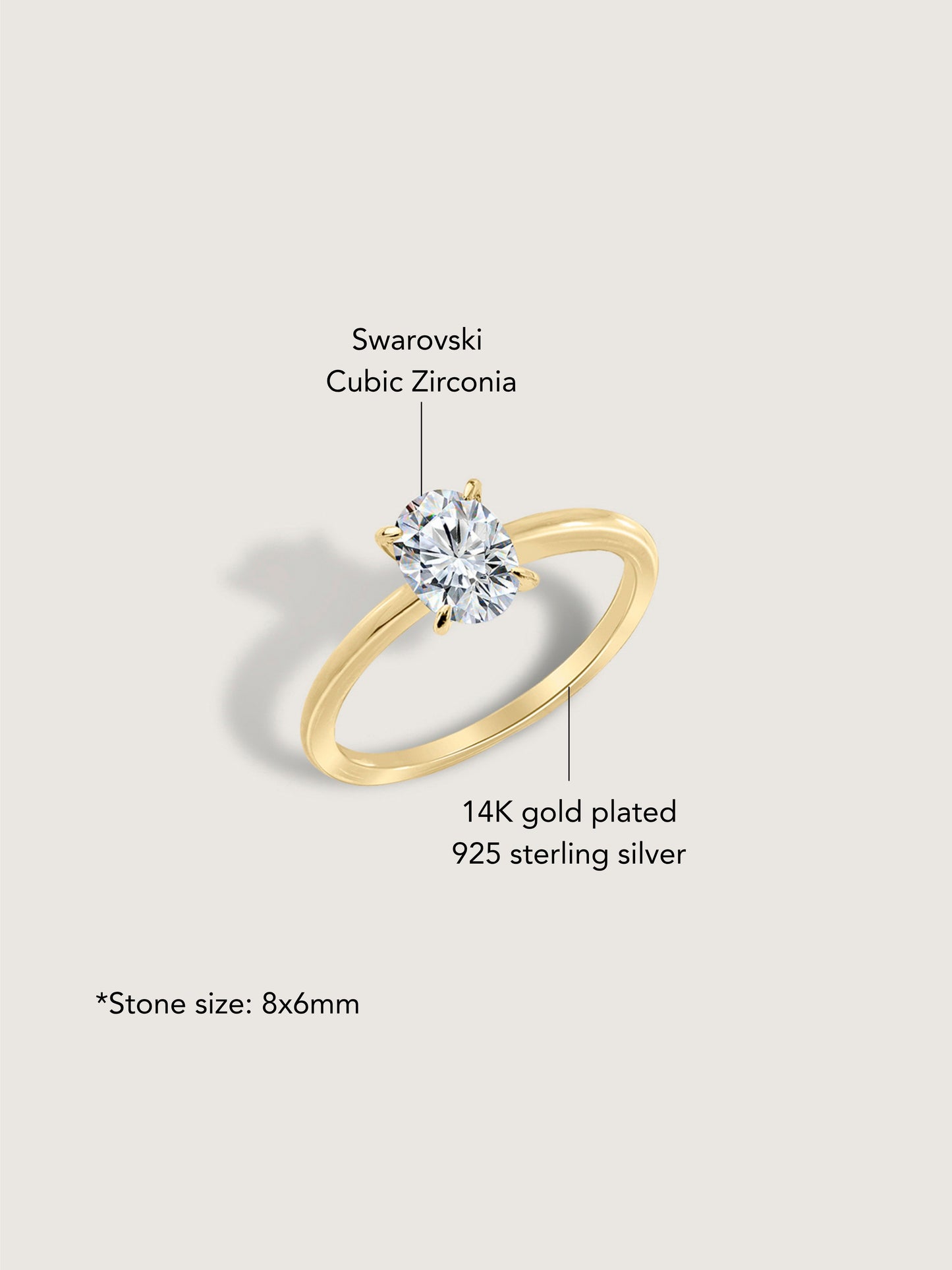 Diamonbliss Yellow Gold Plated Sterling Silver Solitaire Round cut Ring| 1 cttw