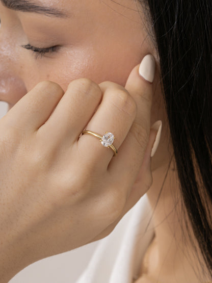 Diamonbliss Yellow Gold Plated Sterling Silver Solitaire Oval cut Ring| 1 cttw