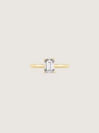Diamonbliss Yellow Gold Plated Sterling Silver Solitaire Emerald cut Ring| 1 cttw
