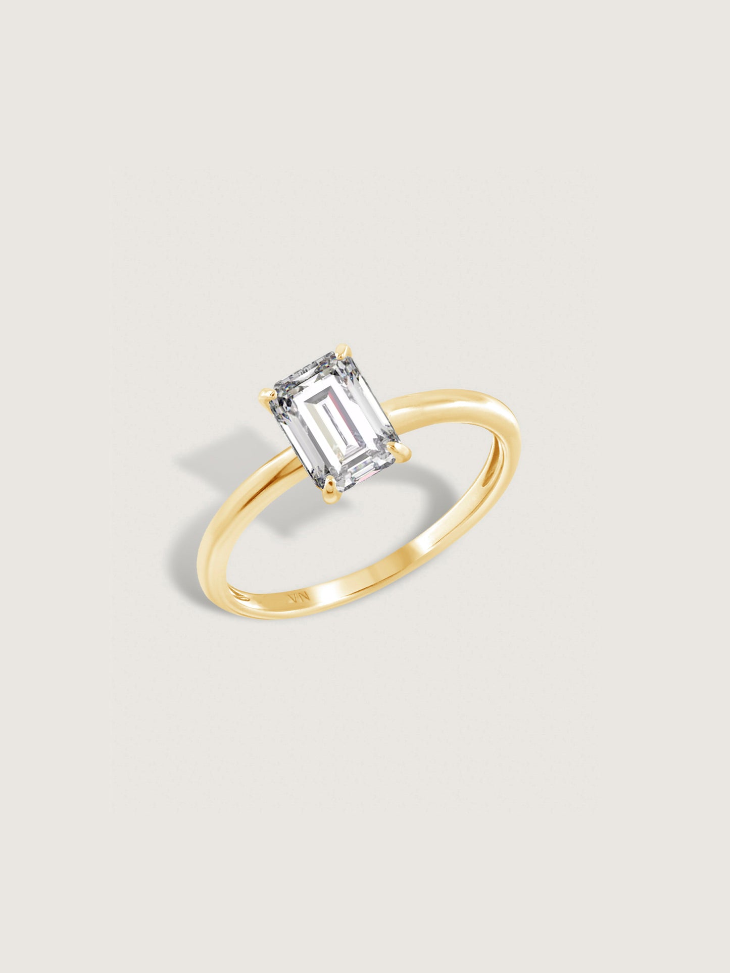 Diamonbliss Yellow Gold Plated Sterling Silver Solitaire Emerald cut Ring| 1 cttw