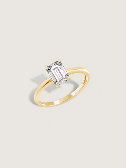 Diamonbliss Yellow Gold Plated Sterling Silver Solitaire Emerald cut Ring| 1 cttw