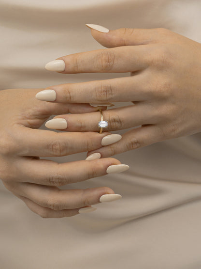 Diamonbliss Yellow Gold Plated Sterling Silver Solitaire Emerald cut Ring| 1 cttw