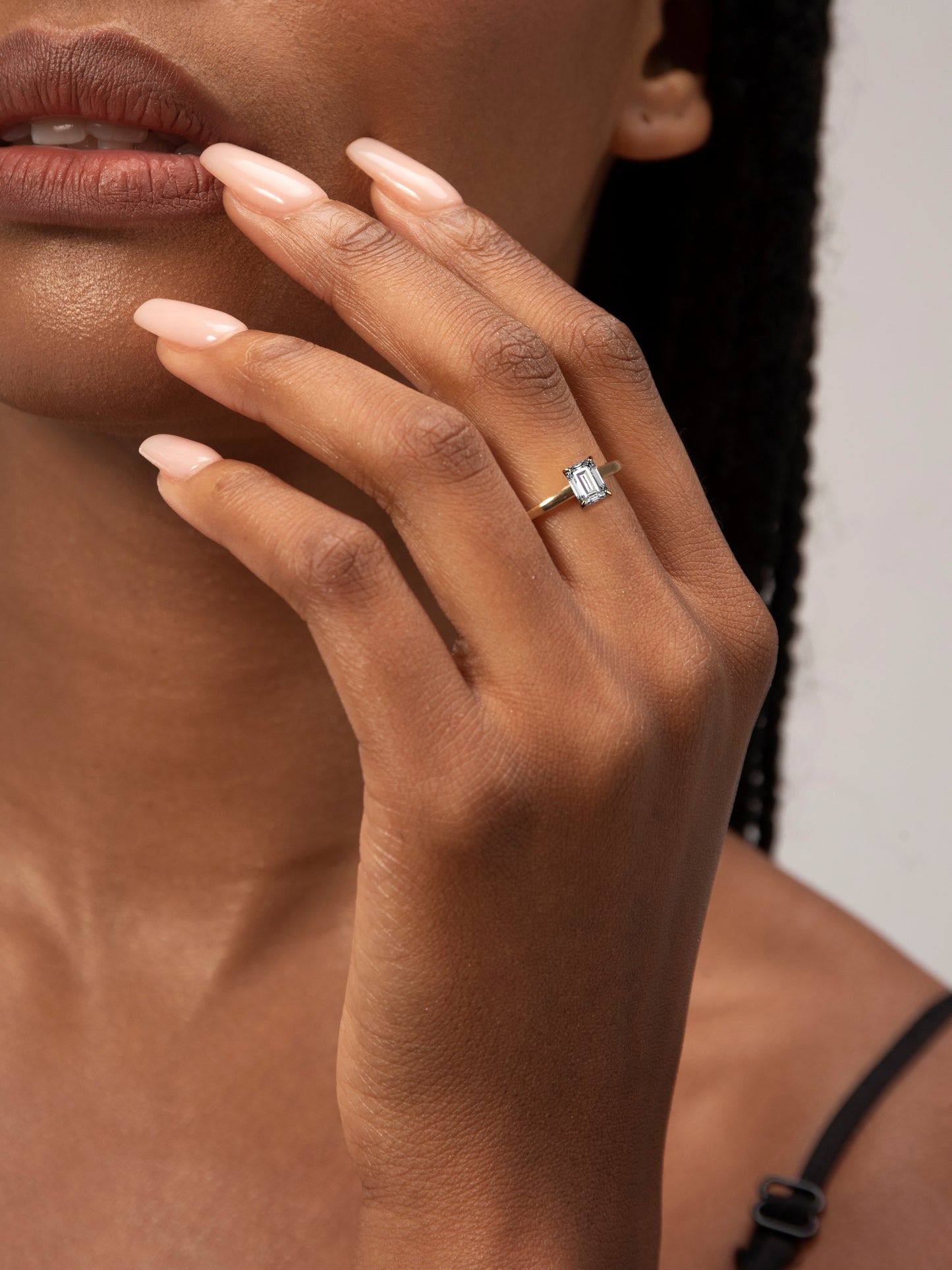 Diamonbliss Yellow Gold Plated Sterling Silver Solitaire Emerald cut Ring| 1 cttw