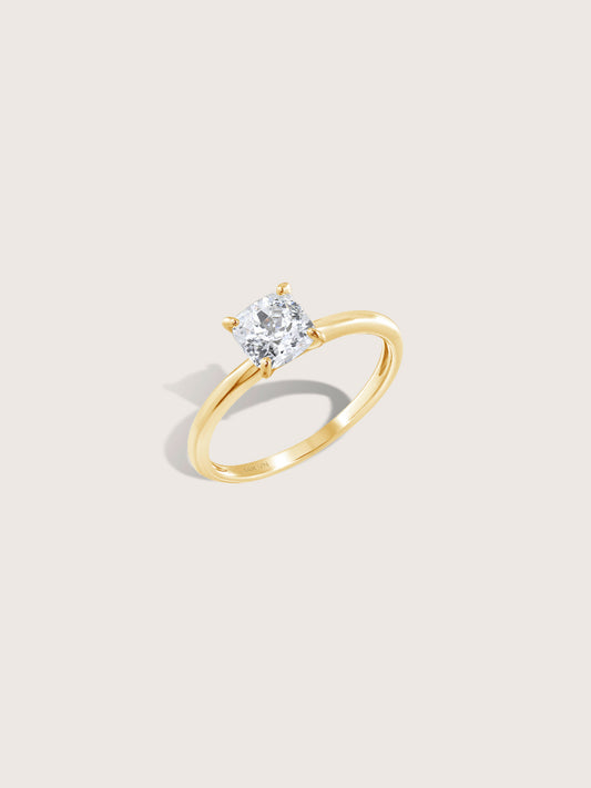 Diamonbliss Yellow Gold Plated Sterling Silver Solitaire Princess cut Ring| 1 cttw