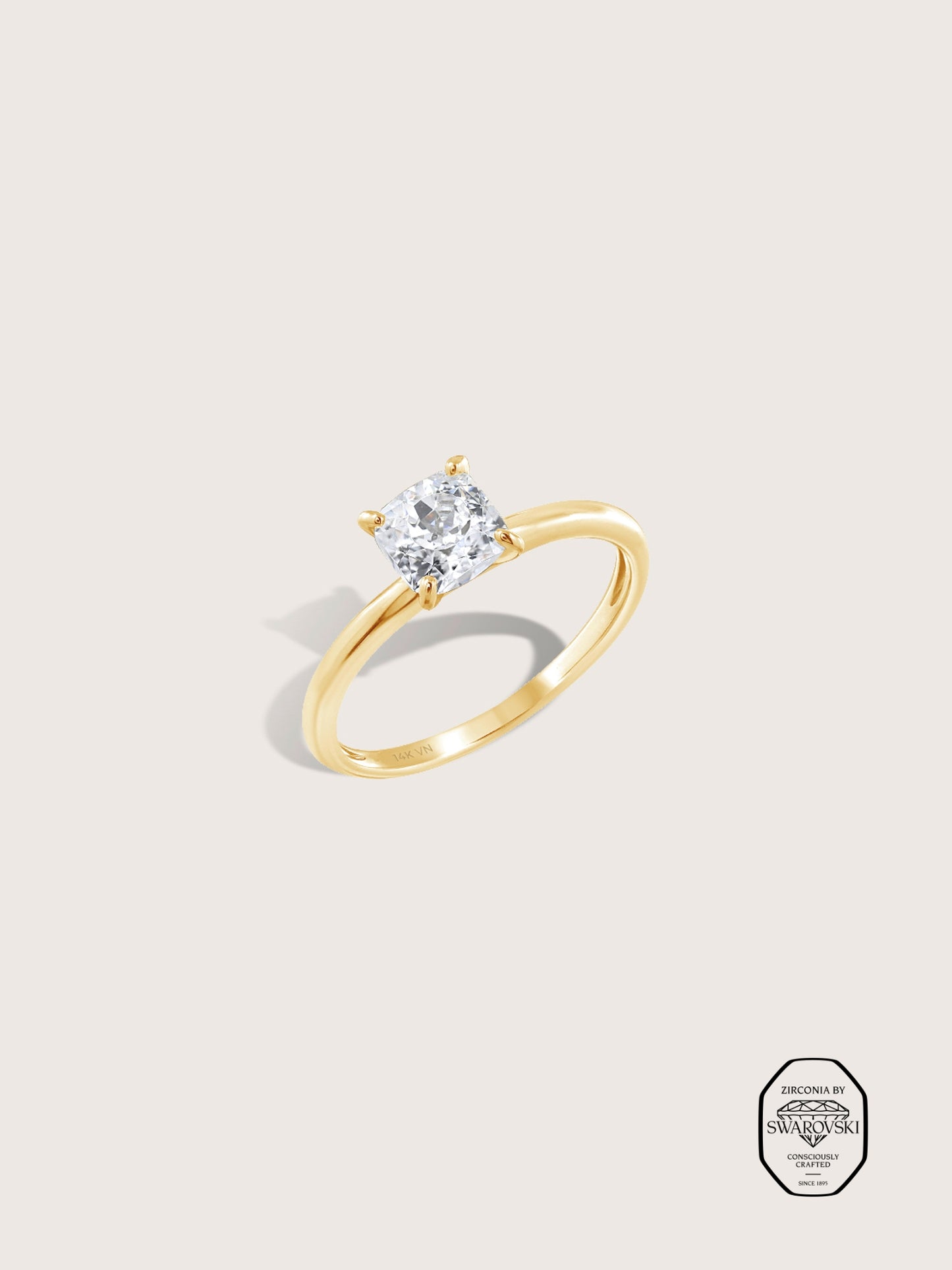 DIAMONBLISS Yellow Gold Plated Sterling Silver Solitaire Princess cut Ring| Embellished with Swarovski® Zirconia| 1 cttw