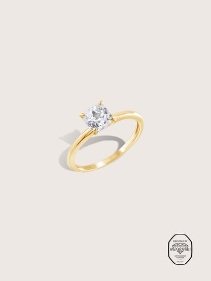 DIAMONBLISS Yellow Gold Plated Sterling Silver Solitaire Princess cut Ring| Embellished with Swarovski® Zirconia| 1 cttw