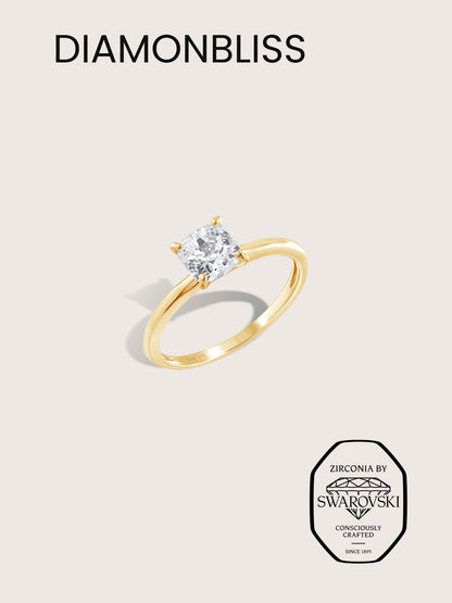 DIAMONBLISS Yellow Gold Plated Sterling Silver Solitaire Princess cut Ring| Embellished with Swarovski® Zirconia| 1 cttw