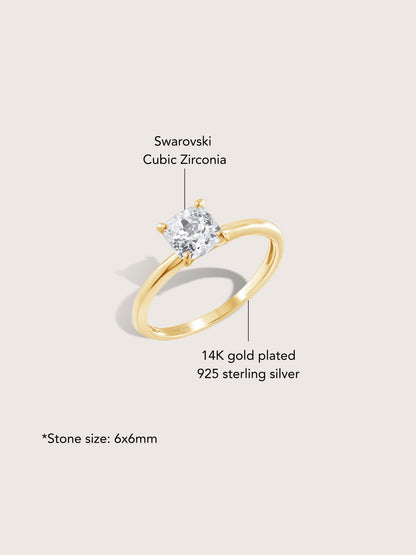 Diamonbliss Yellow Gold Plated Sterling Silver Solitaire Princess cut Ring| 1 cttw