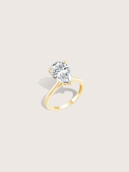 DIAMONBLISS 5-Carat Solitaire Ring For Women | 14K Gold Plated 925 Sterling Silver Celebrity Cocktail Ring | 100 Facet Cubic Zirconia