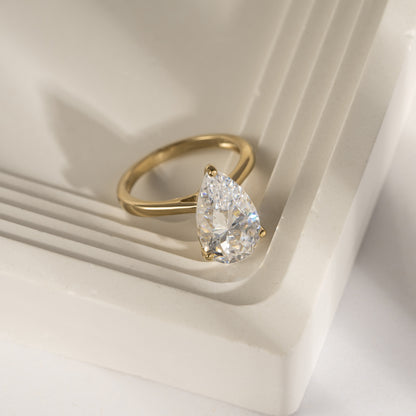 DIAMONBLISS 5-Carat Solitaire Ring For Women | 14K Gold Plated 925 Sterling Silver Celebrity Cocktail Ring | 100 Facet Cubic Zirconia