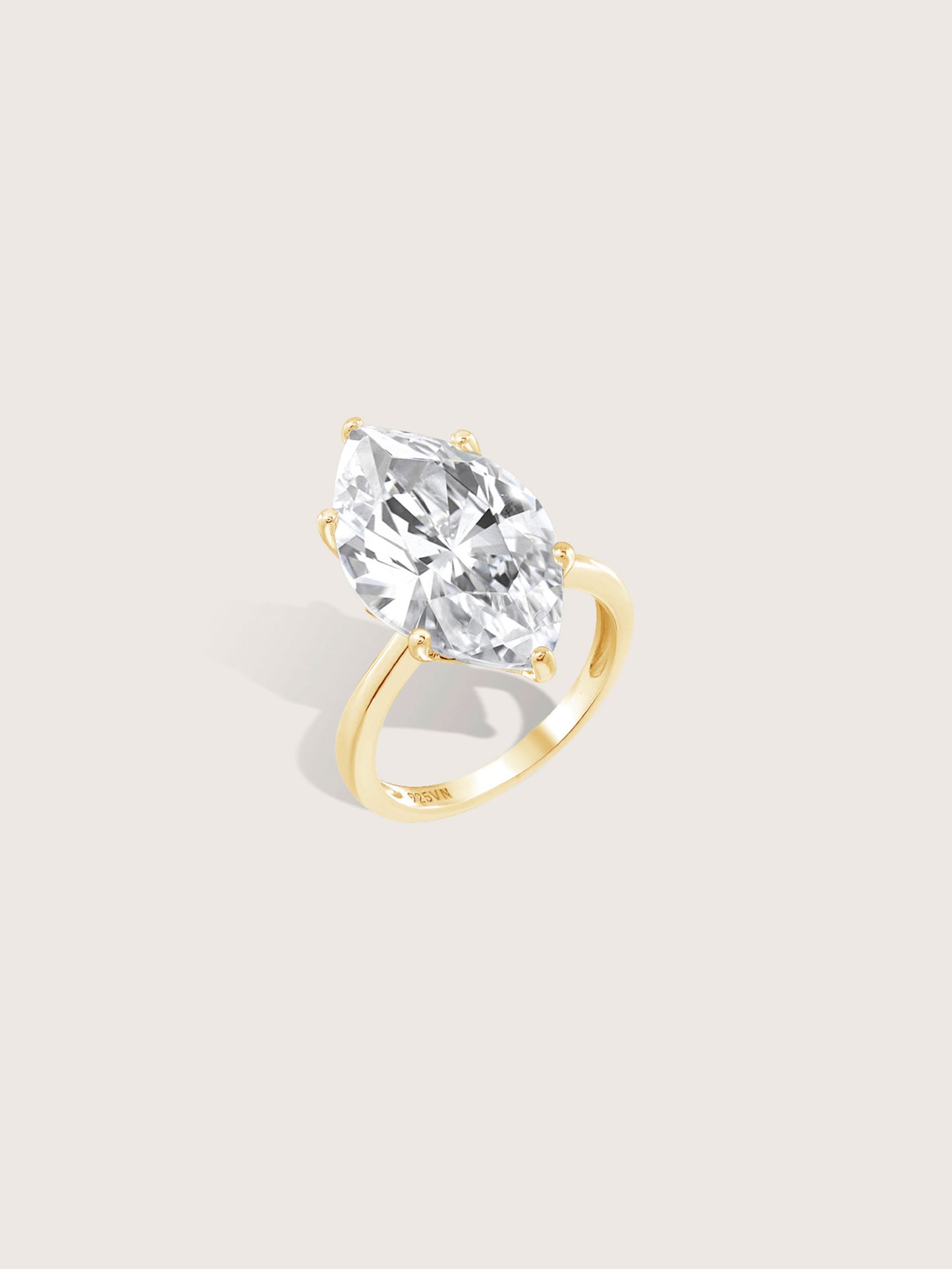 DIAMONBLISS 5-Carat Solitaire Ring For Women | 14K Gold Plated 925 Sterling Silver Celebrity Cocktail Ring | 100 Facet Cubic Zirconia