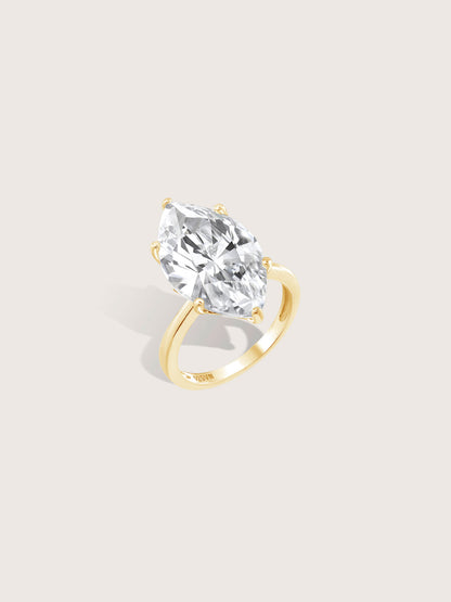 DIAMONBLISS 5-Carat Solitaire Ring For Women | 14K Gold Plated 925 Sterling Silver Celebrity Cocktail Ring | 100 Facet Cubic Zirconia