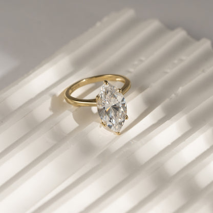DIAMONBLISS 5-Carat Solitaire Ring For Women | 14K Gold Plated 925 Sterling Silver Celebrity Cocktail Ring | 100 Facet Cubic Zirconia