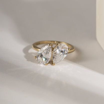 DIAMONBLISS 5-Carat Solitaire Ring For Women | 14K Gold Plated 925 Sterling Silver Celebrity Cocktail Ring | 100 Facet Cubic Zirconia