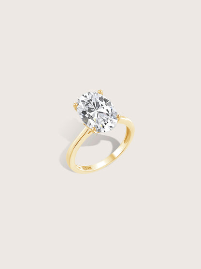 DIAMONBLISS 5-Carat Solitaire Ring For Women | 14K Gold Plated 925 Sterling Silver Celebrity Cocktail Ring | 100 Facet Cubic Zirconia
