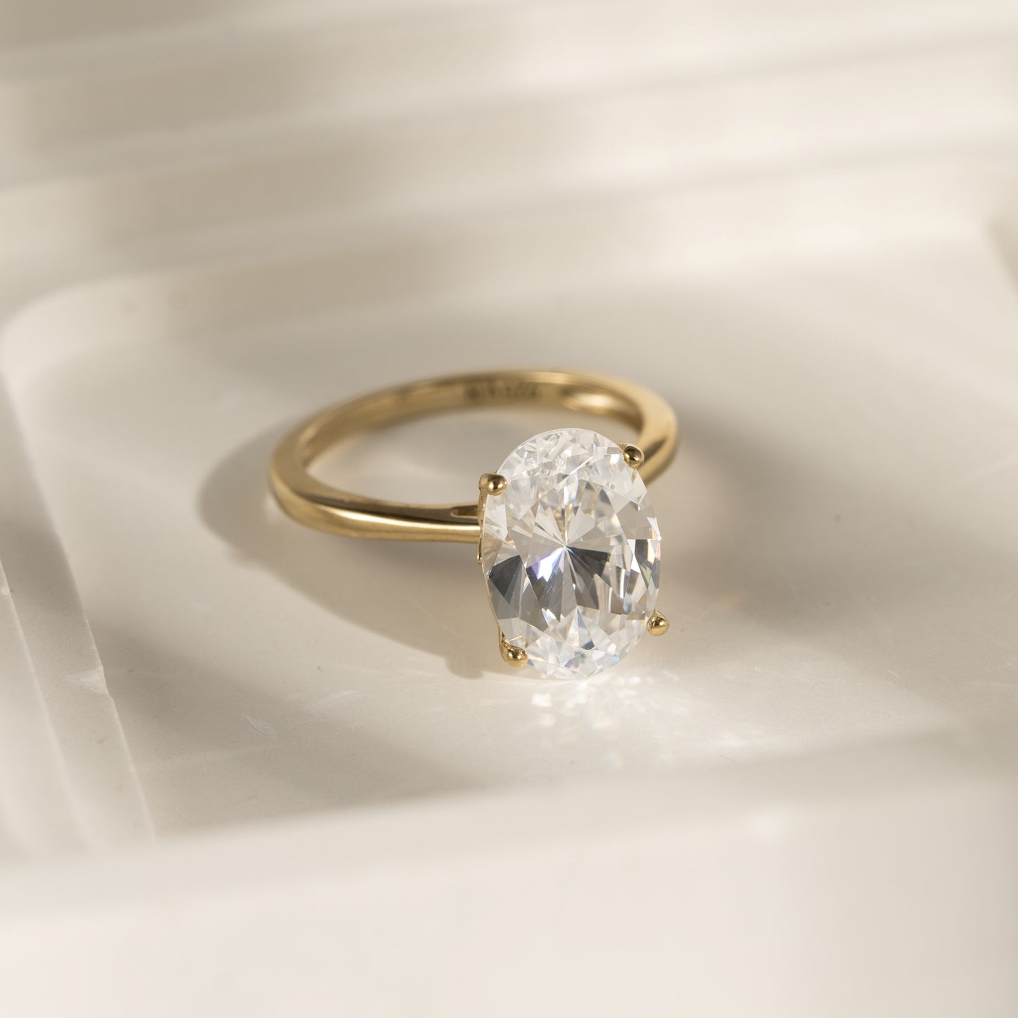 DIAMONBLISS 5-Carat Solitaire Ring For Women | 14K Gold Plated 925 Sterling Silver Celebrity Cocktail Ring | 100 Facet Cubic Zirconia