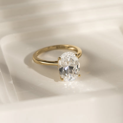 DIAMONBLISS 5-Carat Solitaire Ring For Women | 14K Gold Plated 925 Sterling Silver Celebrity Cocktail Ring | 100 Facet Cubic Zirconia