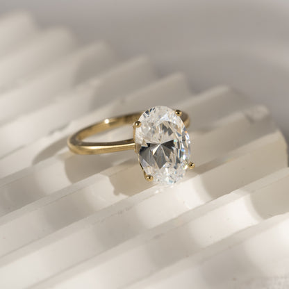 DIAMONBLISS 5-Carat Solitaire Ring For Women | 14K Gold Plated 925 Sterling Silver Celebrity Cocktail Ring | 100 Facet Cubic Zirconia