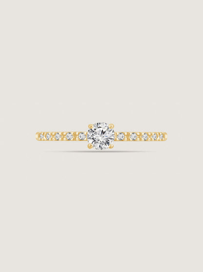Lab Grown Diamond Round Cut Solitaire Ring with Pave Band