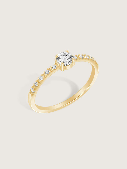 Lab Grown Diamond Round Cut Solitaire Ring with Pave Band