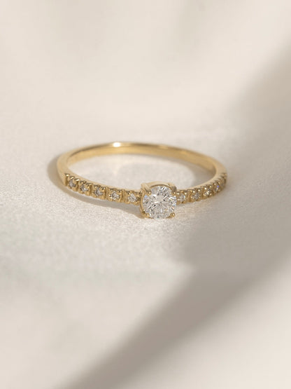 Lab Grown Diamond Round Cut Solitaire Ring with Pave Band