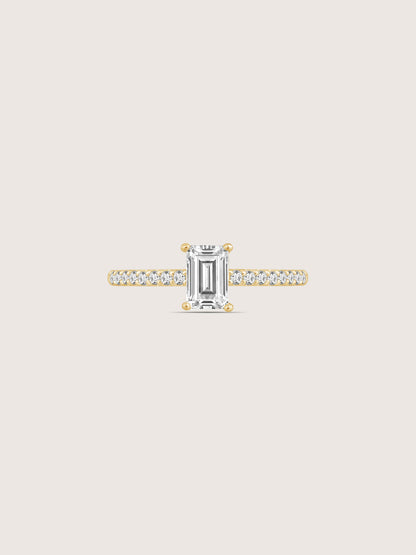 Lab Grown Diamond 0.4ct Emerald Cut Solitaire Ring with Pave Band